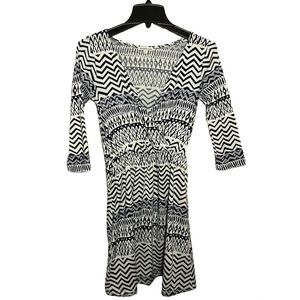 Charlotte Russe Navy Blue/White Tribal Print V-Neck 3/4 Sleeve Wrap Dress